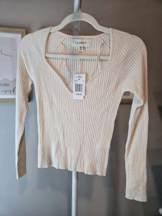 l*space Tops - L*Space Cream Ribbed Long-Sleeve Square Neck Top